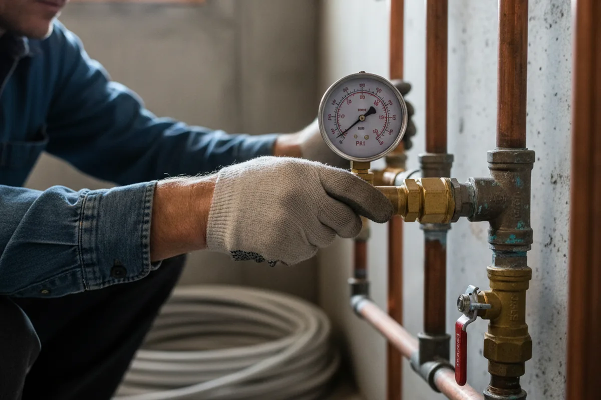 Pressure testing a repaired line during Water Line Repair in Shoreham